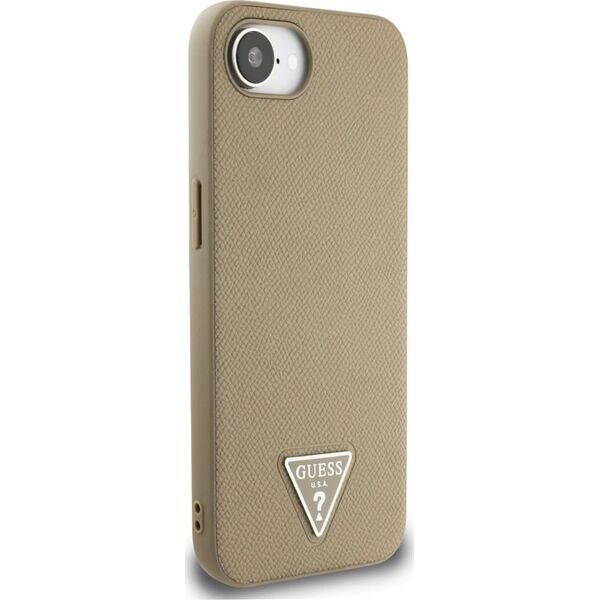 Etui Guess Grained Triangle MagSafe do   iPhone 16e brązowy
