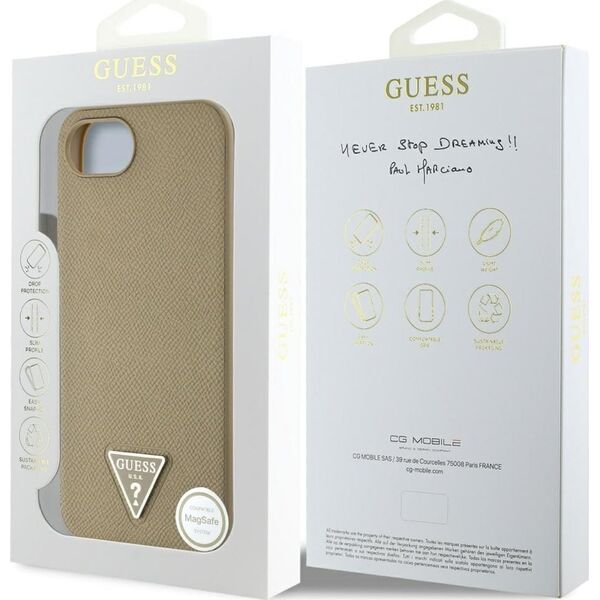 Etui Guess Grained Triangle MagSafe do   iPhone 16e brązowy