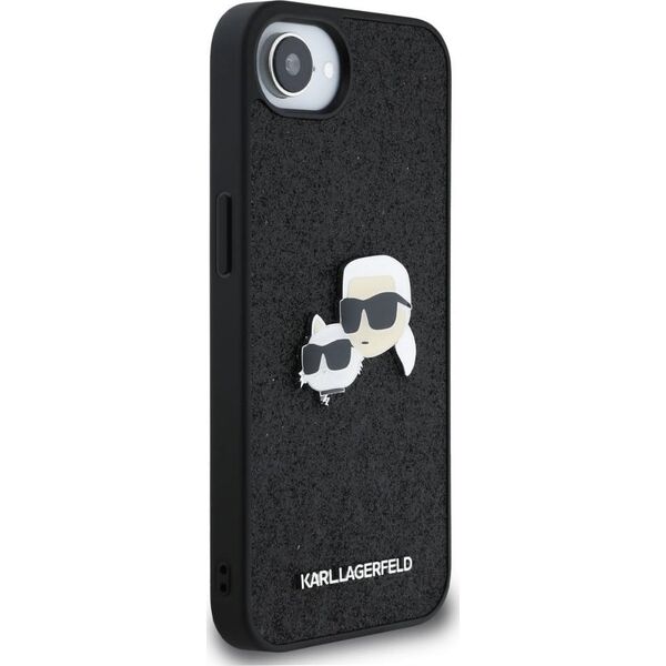 Etui Karl Lagerfeld Fixed Glitter        Karl&Choupette Heads Metal Pin do iPhone 16e czarny