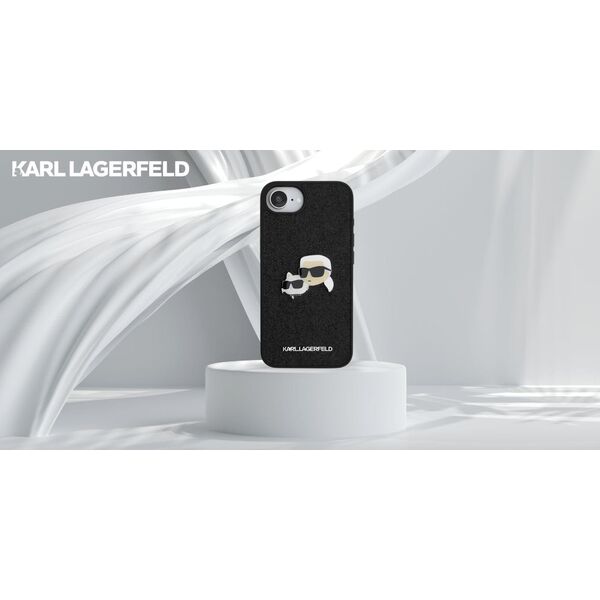 Etui Karl Lagerfeld Fixed Glitter        Karl&Choupette Heads Metal Pin do iPhone 16e czarny
