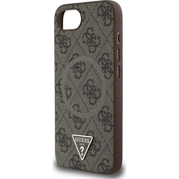 Etui Guess 4G Ring Triangle Logo MagSafe do iPhone 16e brązowy