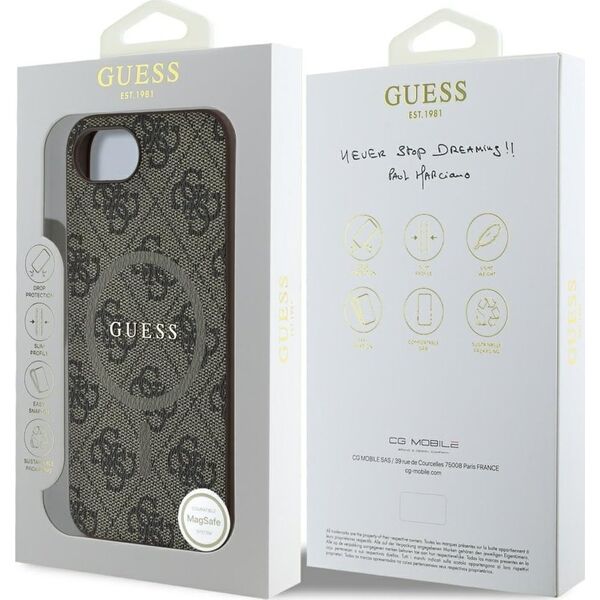 Etui Guess 4G Ring Classic Logo MagSafe  do iPhone 16e brązowy