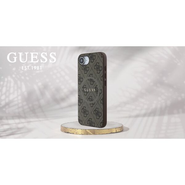 Etui Guess 4G Ring Classic Logo MagSafe  do iPhone 16e brązowy