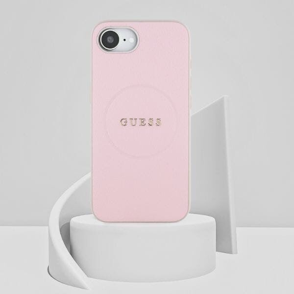 Etui Guess Grained Ring MagSafe do       iPhone 16e różowy