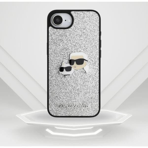 Etui Karl Lagerfeld Fixed Glitter Ikonik Metal Pin do iPhone 16e srebrny