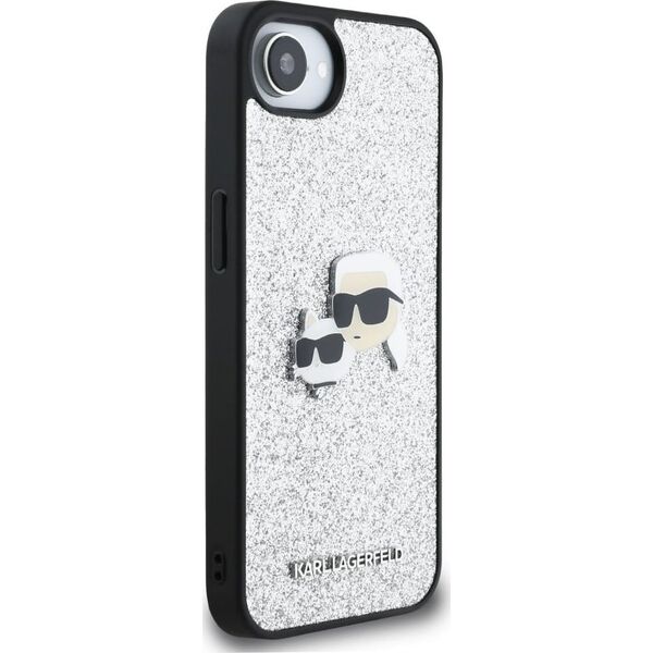 Etui Karl Lagerfeld Fixed Glitter Ikonik Metal Pin do iPhone 16e srebrny