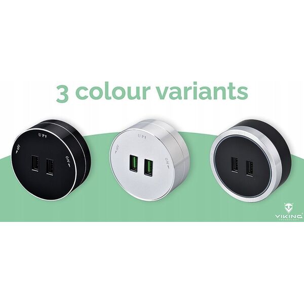 Viking zásuvkový modul A50, 2x USB-A, stříbrno-černá