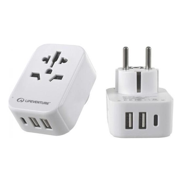 Lifeventure Adapter podróżny z USB i USB-C LIFEVENTURE WORLD TO EUROPE TRAVEL ADAPTOR Uniwersalny