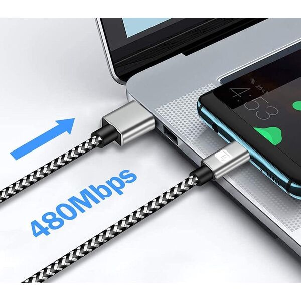 Techly ICOC MU2AC-020-AL kabel USB USB 2.0 2 m USB A USB C Czarny, Szary
