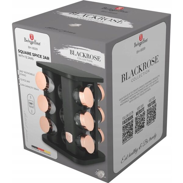 STOJAK OBROTOWY NA PRZYPRAWY 12 POJEMNIKÓW BERLINGER HAUS BH-8559 BLACK ROSE