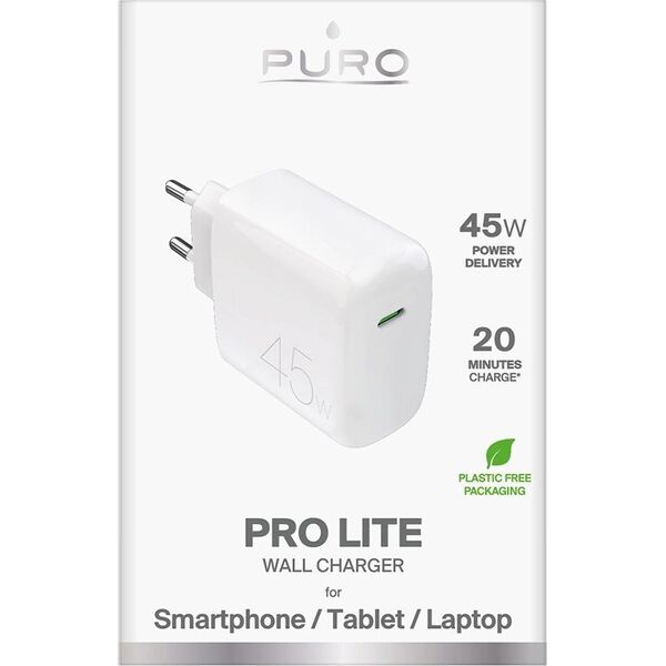 Φορτιστής τοίχου Puro PROLITE 45W USB-C - λευκός