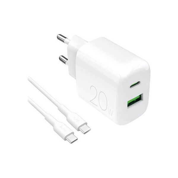 Φορτιστής τοίχου Puro PROLITE 20W USB-A / USB-C + καλώδιο USB-C - USB-C 1.2m - λευκός