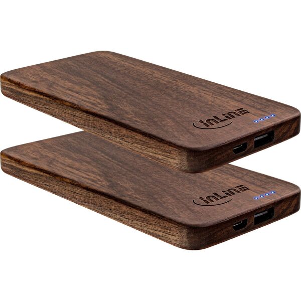 2er InLine® ξύλινη πλάκα, USB Powerbank 5.000mAh, με ένδειξη κατάστασης LED, φυσικό ξύλο