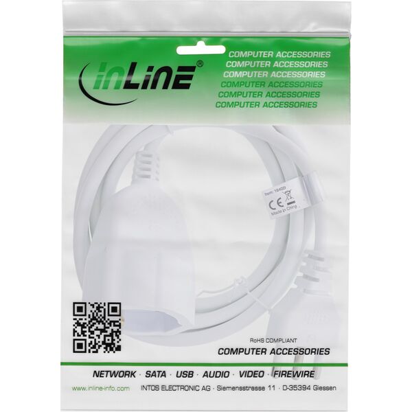 Καλώδιο επέκτασης ρεύματος InLine® Schutzkontakt ITALIEN Stecker L / Buchse F, λευκό, 3μ