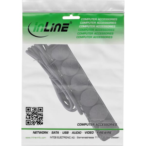Πολύπριζο εξωτερικού χώρου InLine®, 6 υποδοχές Schutzkontakt, IP44, με διακόπτη, 5μ