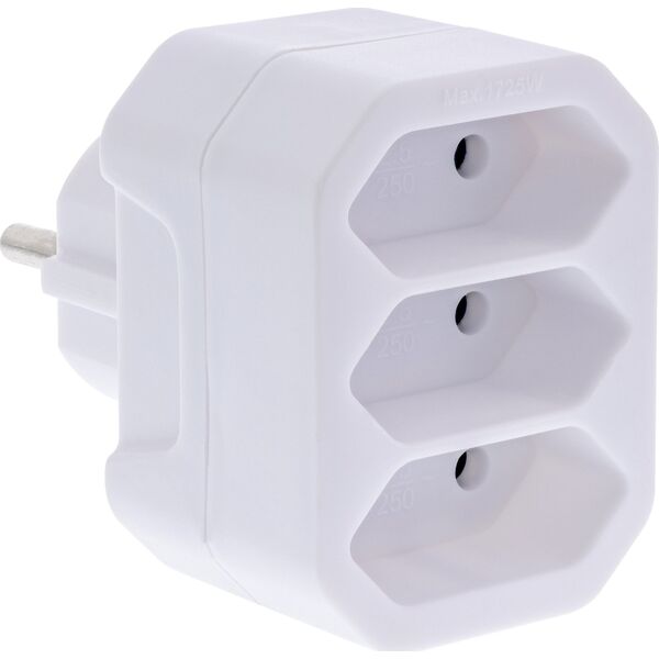 Προσαρμογέας πρίζας InLine®, βύσμα Schuko σε 3x υποδοχή Euro, λευκό