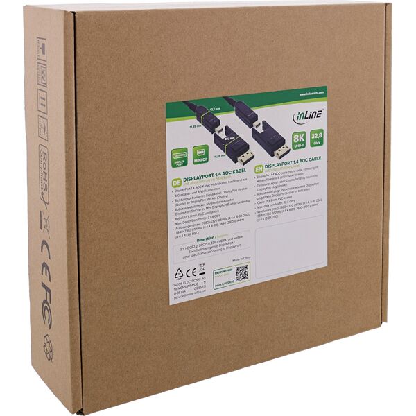 Καλώδιο InLine® DisplayPort 1.4 AOC, 8K4K, Αποσπώμενος σύνδεσμος DisplayPort, 50m