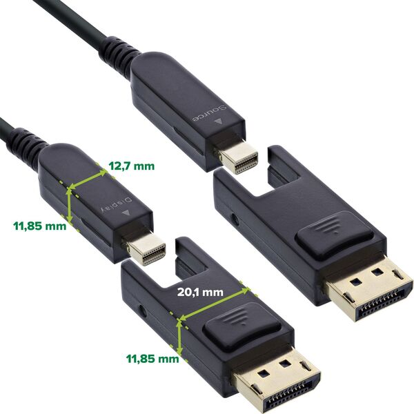 InLine® Καλώδιο DisplayPort 1.4 AOC, 8K4K, Αποσπώμενος σύνδεσμος DisplayPort, 40m