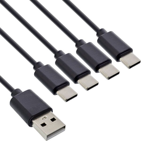 Καλώδιο φόρτισης InLine® USB 4 σε 1 Y, 1x USB-A βύσμα σε 4x USB-C βύσματα, μαύρο 0,5m