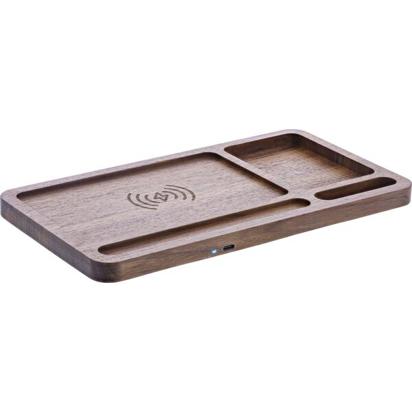InLine® WoodCharge – Οργανωτής με ενσωματωμένη επιφάνεια φόρτισης Qi από ξύλο καρυδιάς