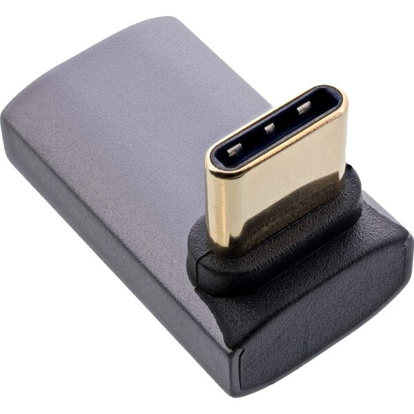 Προσαρμογέας InLine® USB4, USB-C αρσενικό/θηλυκό πάνω/κάτω γωνιακό, Αλουμίνιο, γκρι