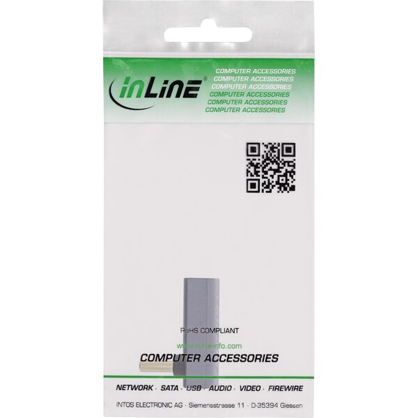Προσαρμογέας InLine® USB4, USB-C αρσενικό/θηλυκό πάνω/κάτω γωνιακό, Αλουμίνιο, γκρι
