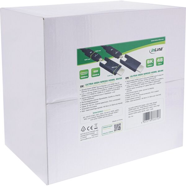 Καλώδιο InLine® HDMI AOC, Ultra High Speed HDMI, 8K4K, Αποσπώμενο βύσμα, 80m