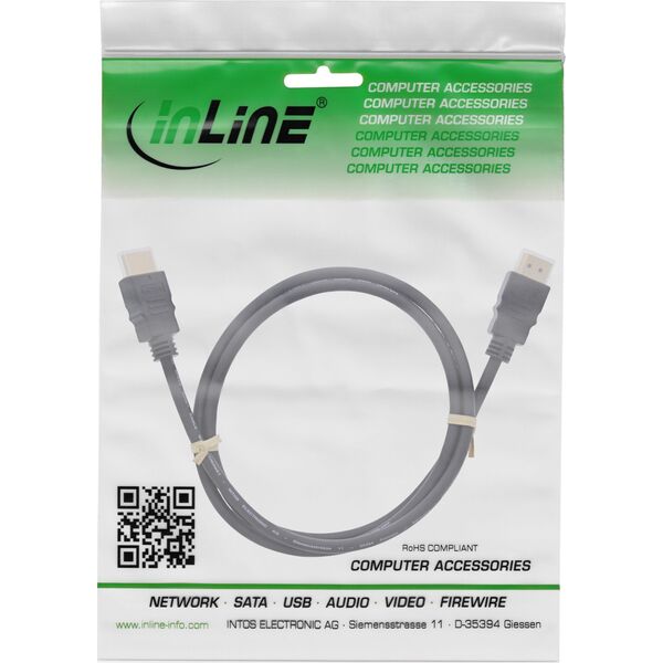 Καλώδιο HDMI InLine®, HDMI-Υψηλής Ταχύτητας με Ethernet, St/St, μαύρο, 0,5m