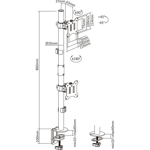 Επιτραπέζια βάση InLine®, για 2x LCD-/LED-οθόνες έως 81cm (32"), μέγιστο βάρος 9kg