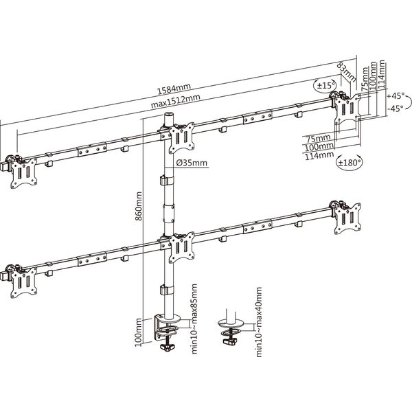InLine® Επιτραπέζια βάση, για 6x LCD-/LED-οθόνη έως 81cm (32"), μέγιστο βάρος 7kg