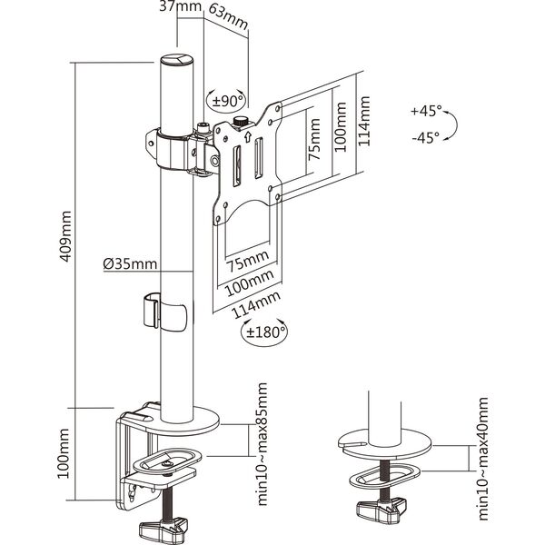 Βάση γραφείου InLine®, για οθόνη LCD/LED έως 81cm (32"), μέγιστο βάρος 9kg, μαύρο
