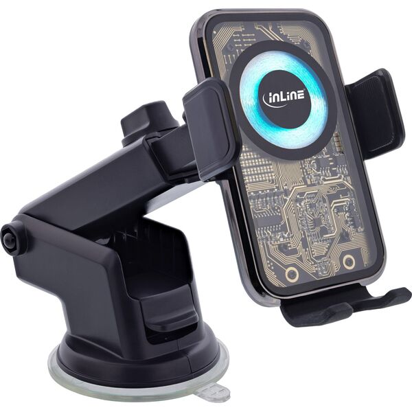 Βάση Smartphone InLine® KFZ, ONE TOUCH QI 2, universal, Ασύρματος Φορτιστής
