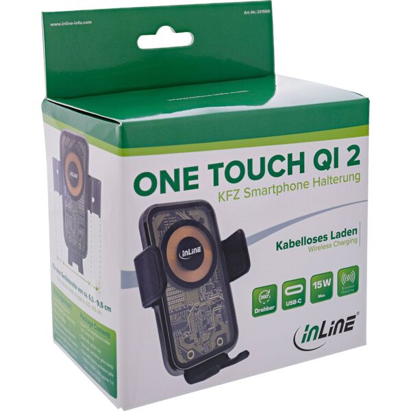 Βάση Smartphone InLine® KFZ, ONE TOUCH QI 2, universal, Ασύρματος Φορτιστής