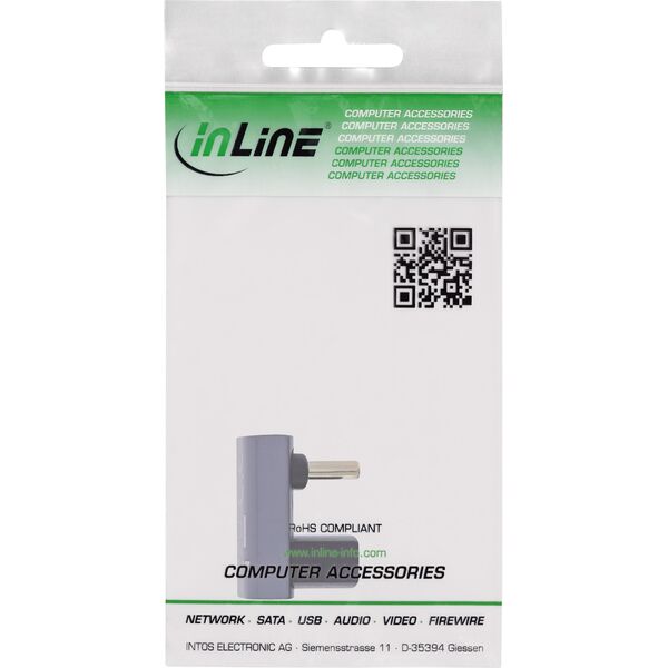 Προσαρμογέας InLine® USB4, USB-C Stecker/Buchse 180°, Αλουμίνιο, γκρι