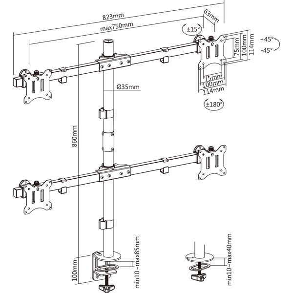 Επιτραπέζια βάση InLine®, για 4x LCD-/LED-οθόνη έως 81cm (32"), μέγιστο βάρος 9kg
