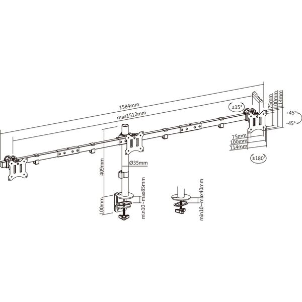 InLine® Επιτραπέζια βάση, για 3x LCD-/LED-οθόνη έως 81cm (32"), μέγιστο 7kg