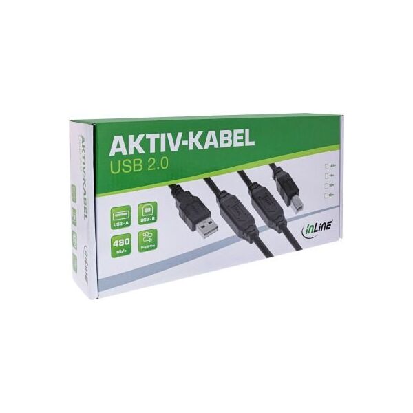 InLine® USB 2.0 Ενεργό Καλώδιο, USB-A Αρσενικό σε USB-B Αρσενικό, 12,5m