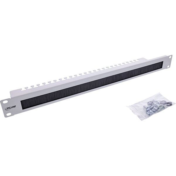 Πλάκα διέλευσης καλωδίων InLine® 19" με βούρτσα και λωρίδα καλωδίων, 1HE, RAL 7035
