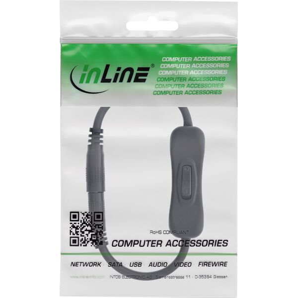 InLine® DC Καλώδιο με Διακόπτη, DC ST/BU 5,5x2,1mm, AWG 18, μαύρο, 0,20m