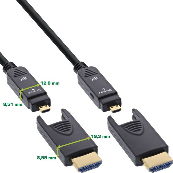 Καλώδιο InLine® HDMI AOC, Ultra High Speed HDMI, 8K4K, Αποσπώμενο βύσμα, 20m