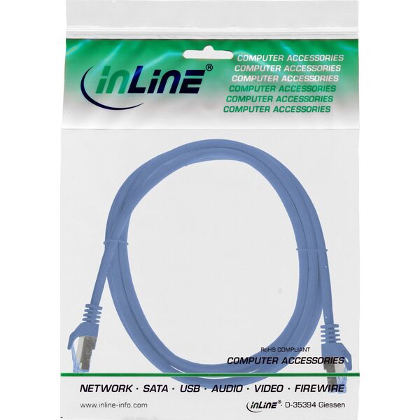 Καλώδιο Patch InLine®, Cat.6A, S/FTP, TPE (LSZH), CCA, μπλε, 0,3m