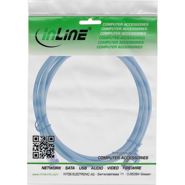 InLine® Καλώδιο Patch Slim, Cat.6A, S/FTP, TPE (LSZH) εύκαμπτο, PoE, μπλε, 5m