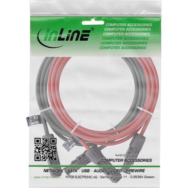 Σετ επέκτασης ηλιακού καλωδίου InLine® με ηλιακό βύσμα 6mm² μαύρο/κόκκινο 7,5m