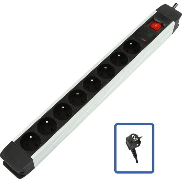LOGON PROFESSIONAL LPS025 πολύπριζο 1,5 m 8 x πρίζα εσωτερική Μαύρο, Λευκό
