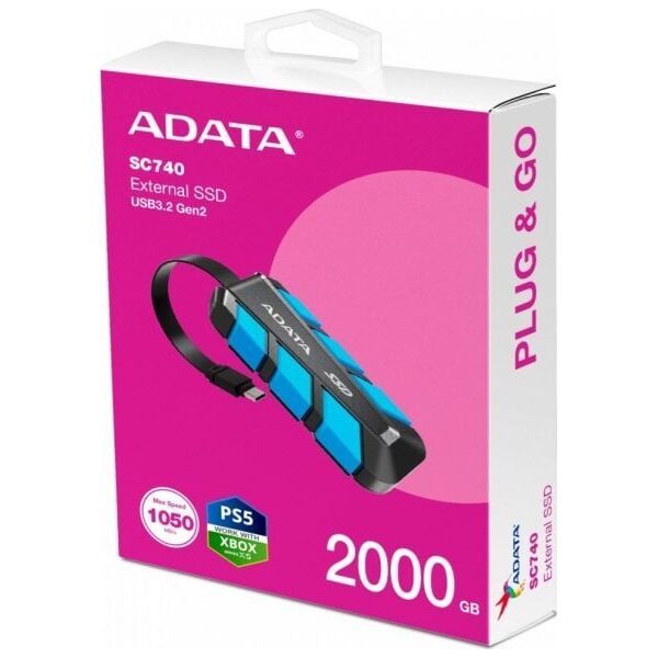 adata Dysk zewnętrzny SSD SC740 2TB U3.2C 1050/1000 MB/s niebieski