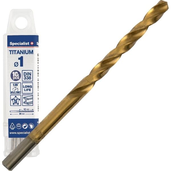 SPECIALIST+ μεταλλικό τρυπάνι TITAN, 1 mm, 10 τεμ.