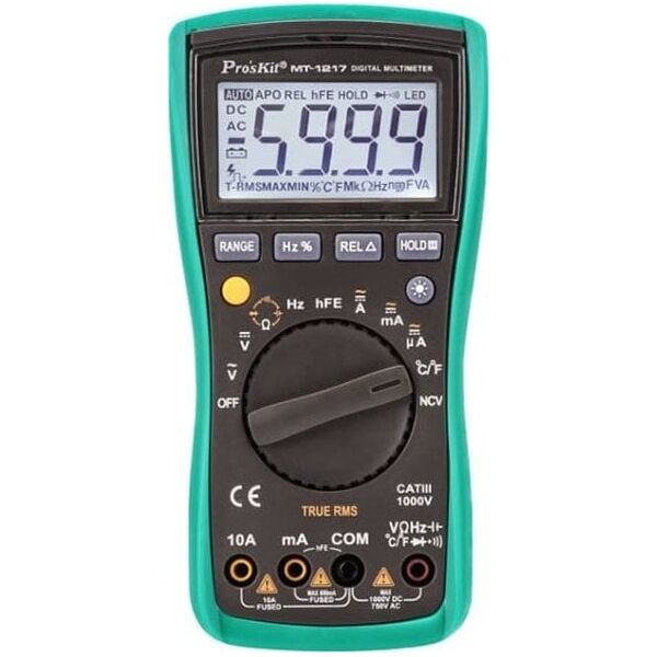 Ψηφιακός πολύμετρος, TRMS, NCV,1000/750 V AC/DC, 10A, CAT III, 60MOm, 999.9uF, 20MHz, με εκτεταμένες λειτουργίες δοκιμής, Pro'sKit