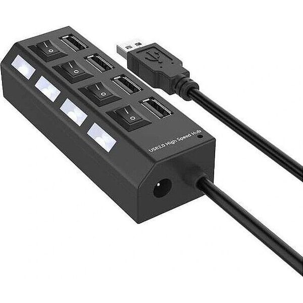 RoGer USB Hub - Splitter 4 x USB 2.0 with Separate On / Off Buttons