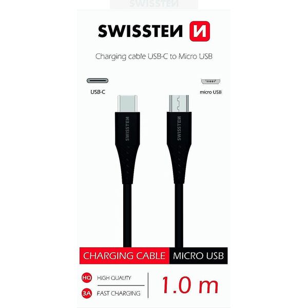 Swissten Basic Universal Quick Charge 3.1 USB-C to Micro USB Charging Cable 1m
