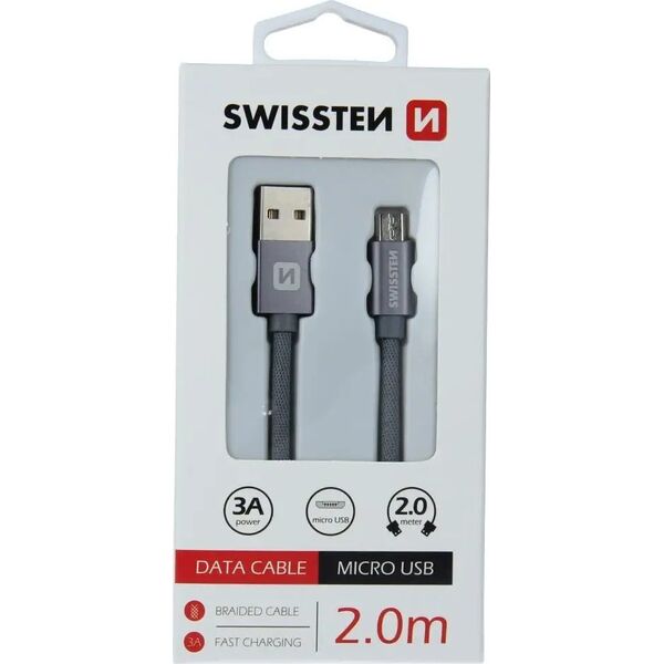 Swissten Textile Quick Charge Universal Micro USB Data and Charging Cable 2.0m